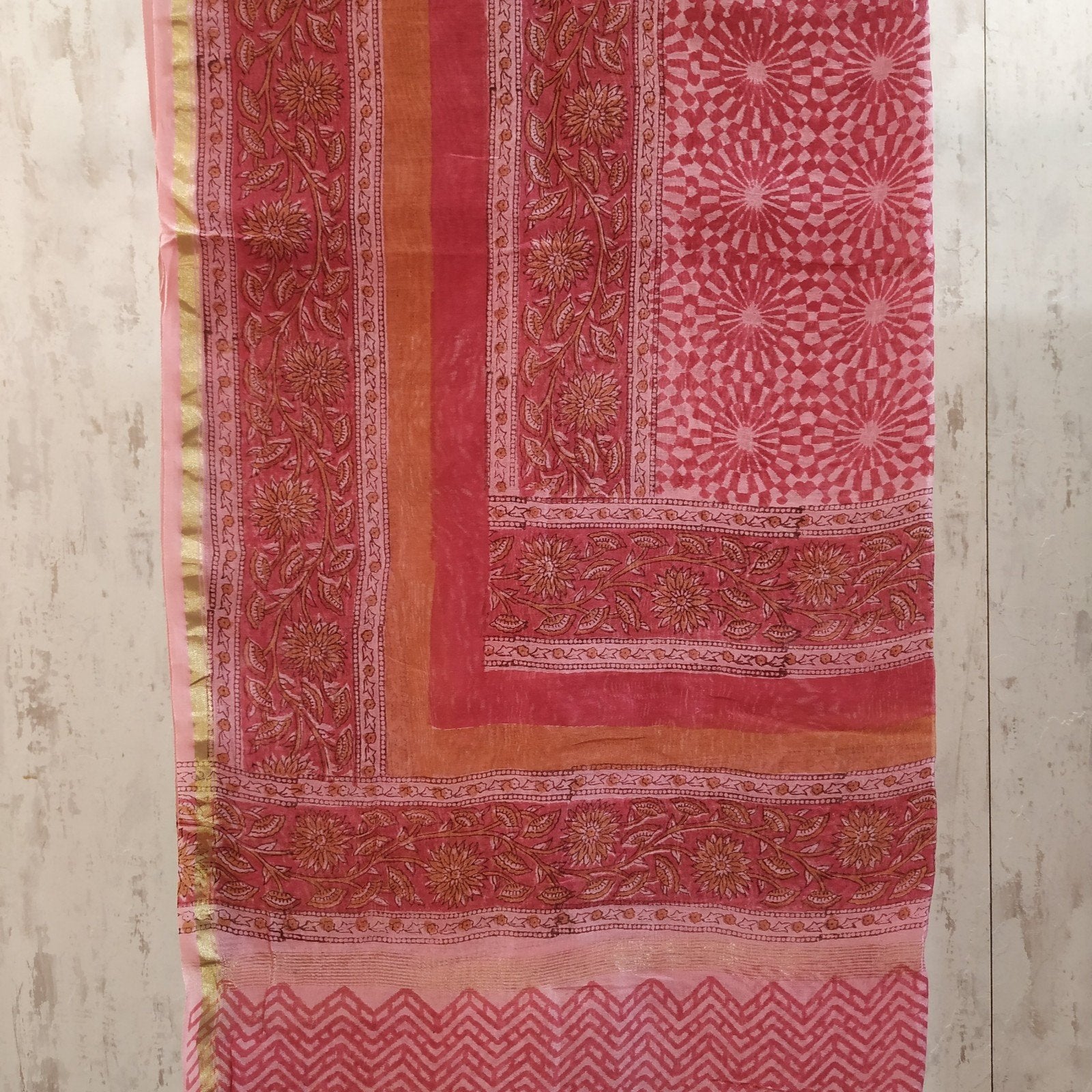 Hand Block print Chanderi Two piece set (2CH25) - ShalviFashion