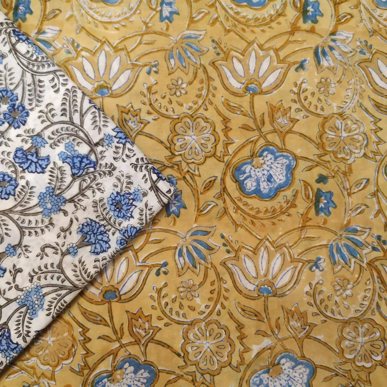 Designer Hand Block Print Pure Cotton Running Fabric (2PBP38) - ShalviFashion