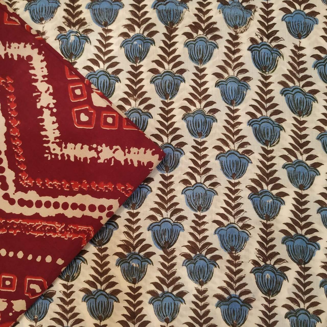 Designer Hand Block Print Pure Cotton Running Fabric (2PBP39) - ShalviFashion