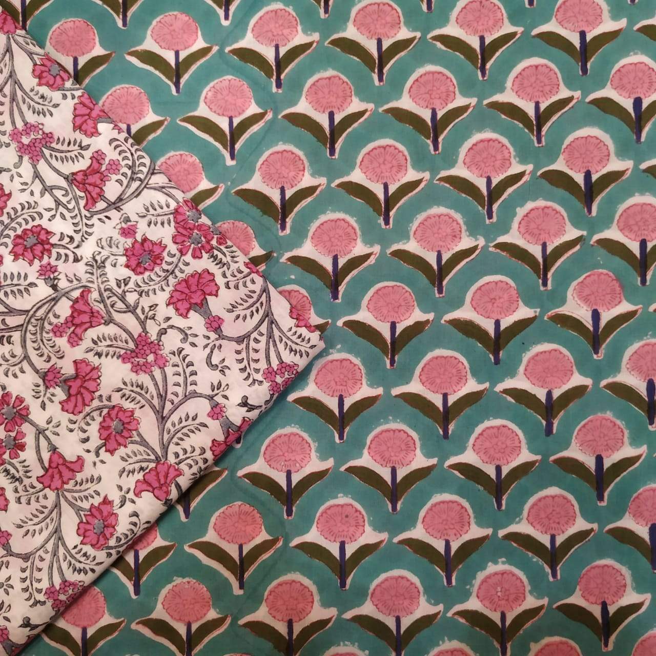 Designer Hand Block Print Pure Cotton Running Fabric (2PBP40) - ShalviFashion