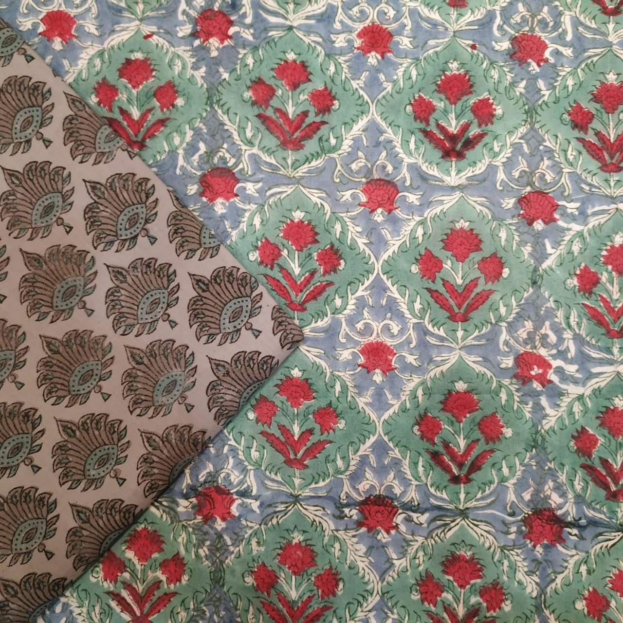 Designer Hand Block Print Pure Cotton Running Fabric (2PBP36) - ShalviFashion