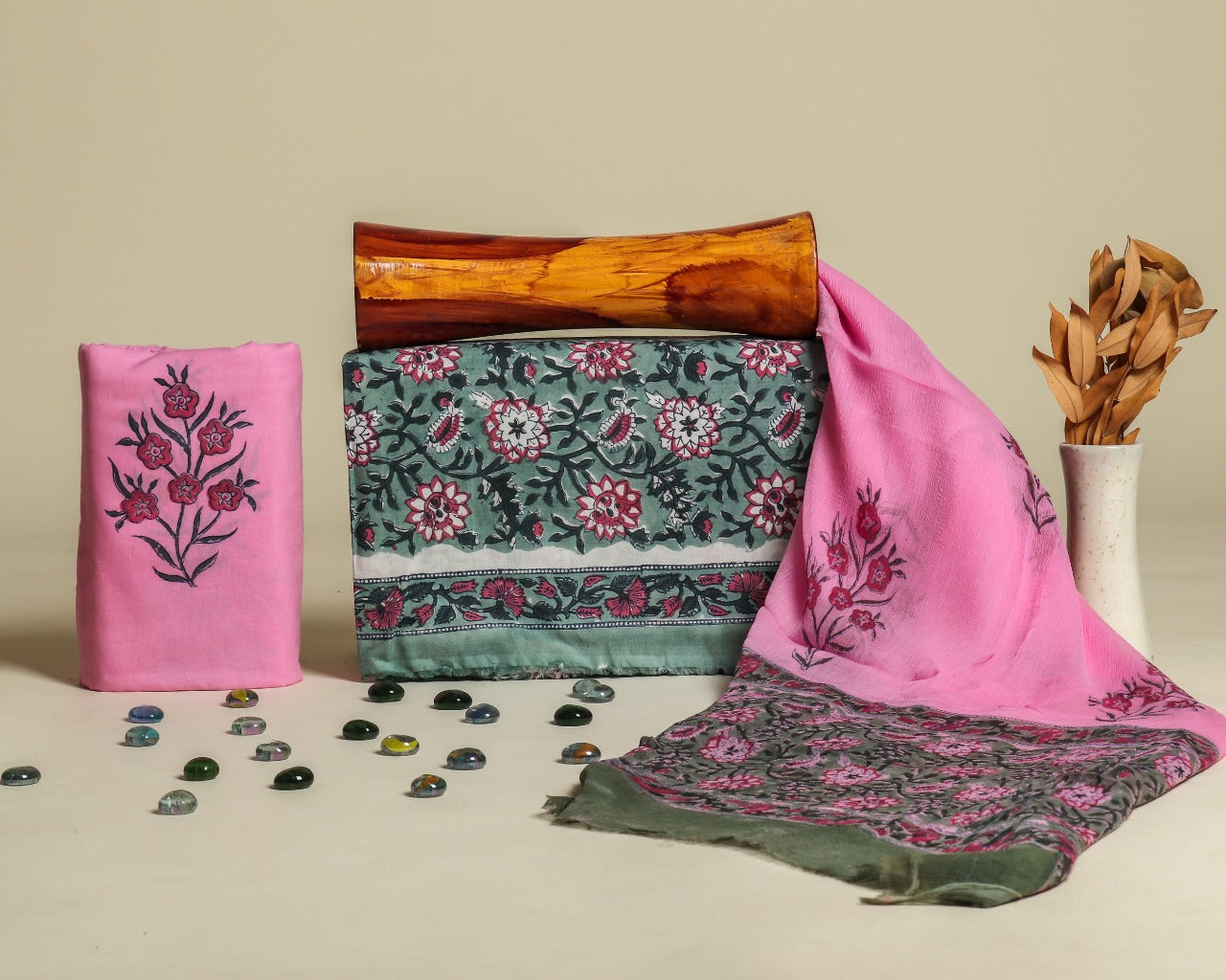 shop cotton suit with chiffon dupatta