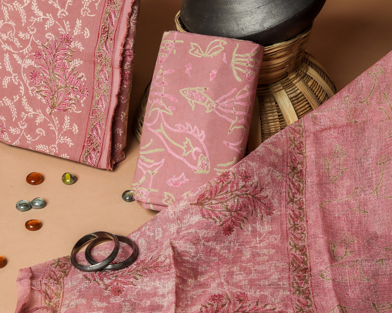 Hand block Print Unstitched Cotton Suit