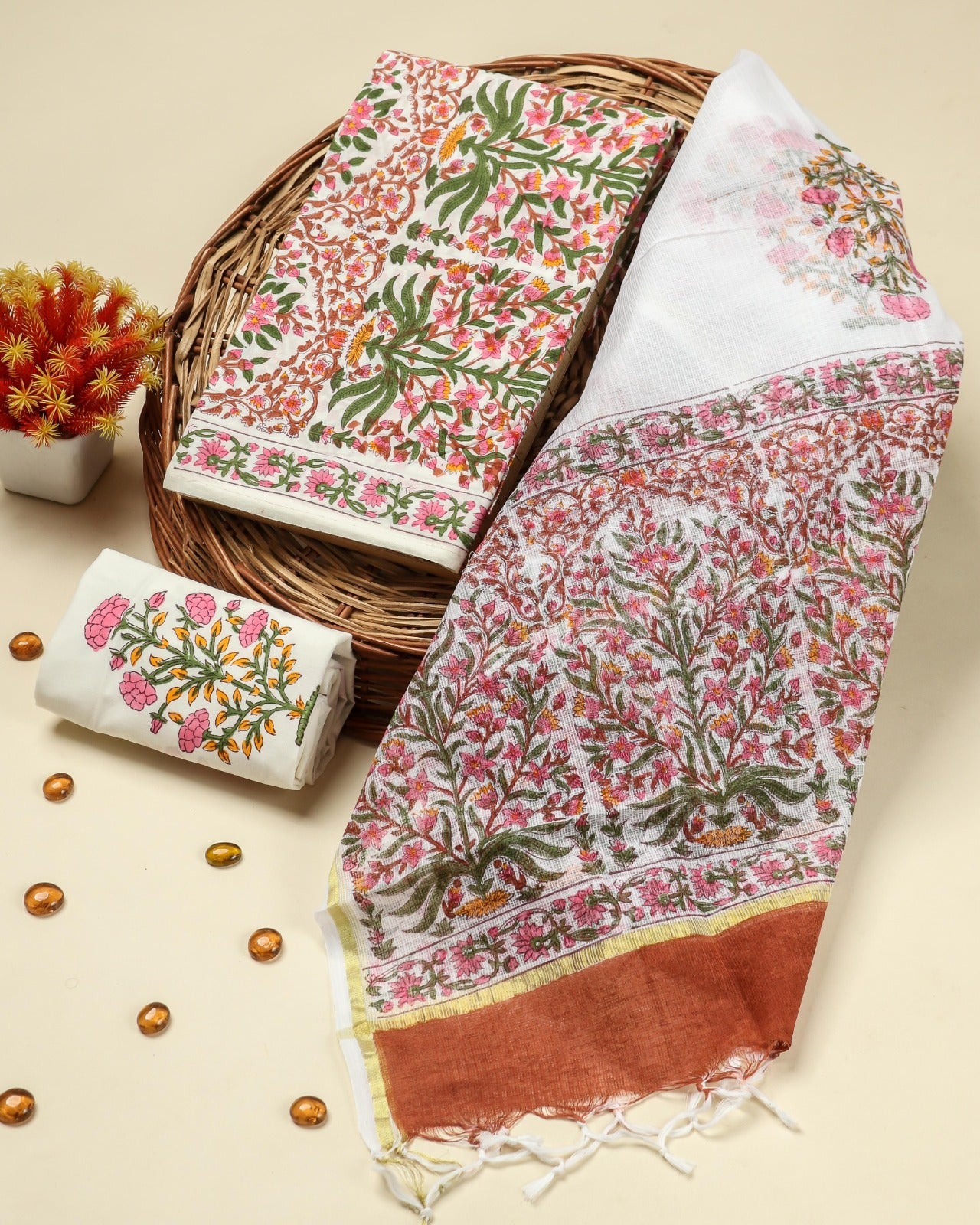 Designer Kota Doria Dupatta Premium Cotton Suits (3CKD116) - ShalviFashion