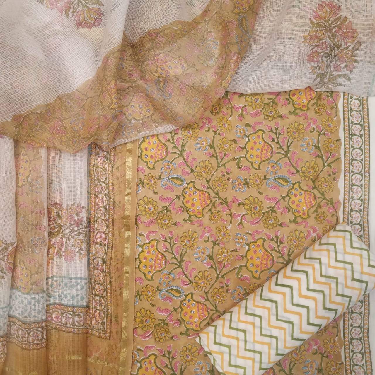 Trendy Pure Cotton Suit with Kota Doria Dupatta (3CKD141) - ShalviFashion