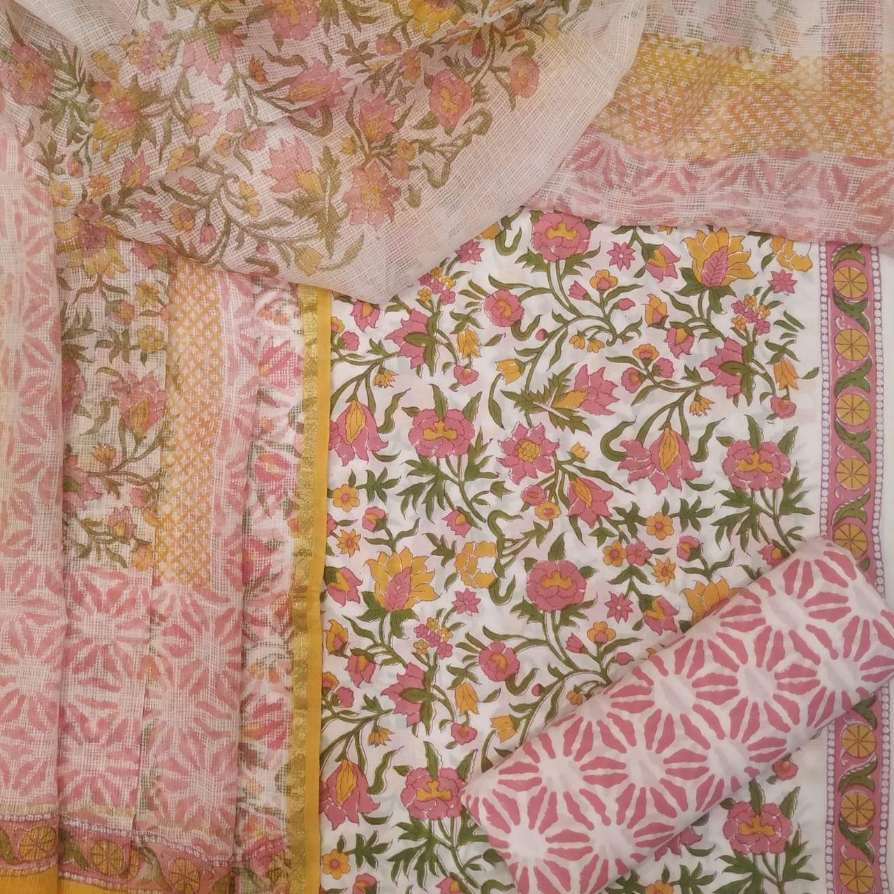 Traditional Ethnic Pure Cotton Suit with Kota Doria Dupatta (3CKD143) - ShalviFashion