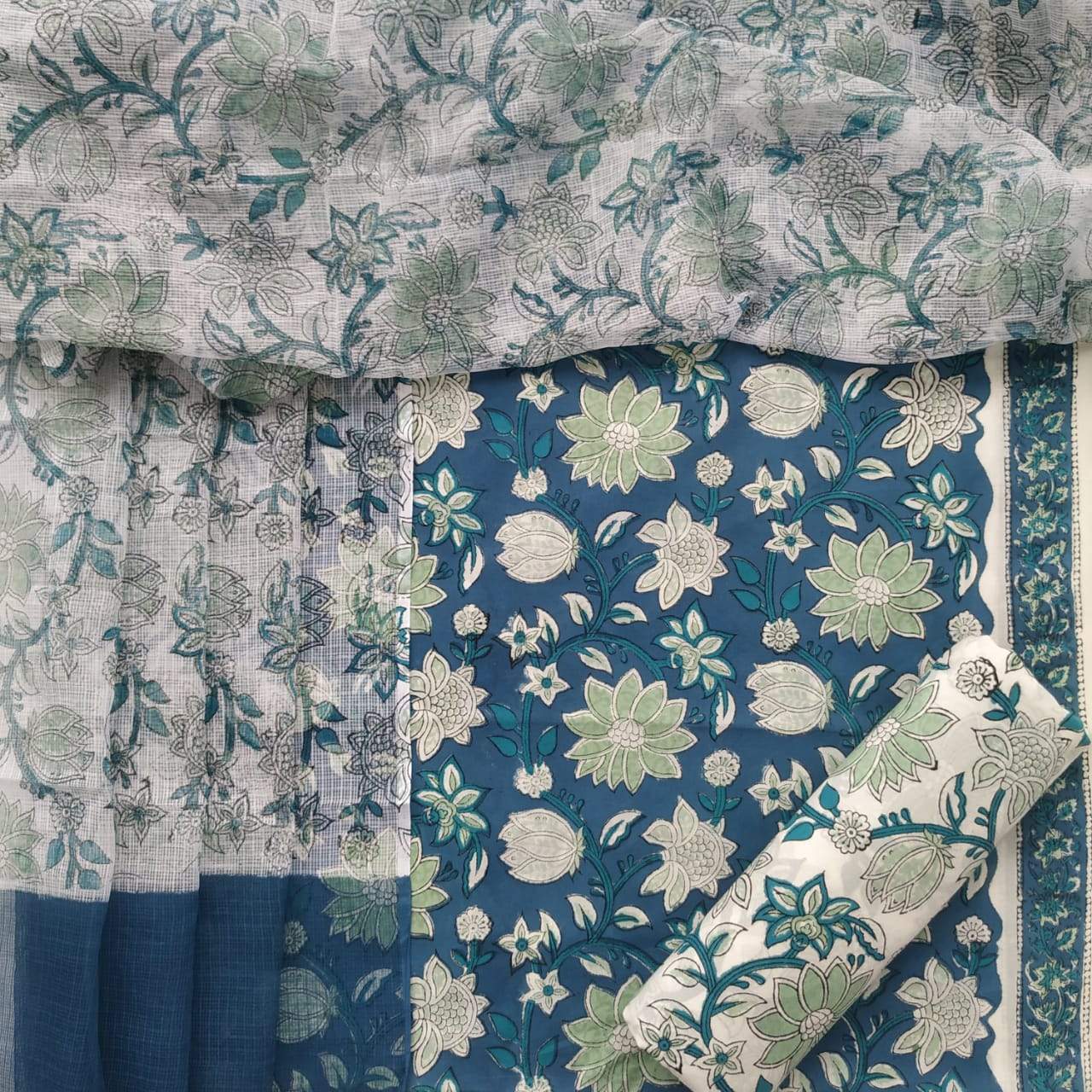 Shop Unstitched Pure Cotton Suits with Kota Doria Dupatta (3CKD197)