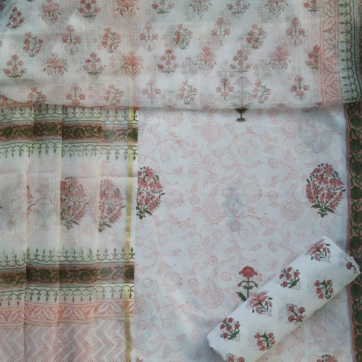 Shop Unstitched Pure Cotton Suits with Kota Doria Dupatta (3CKD198)