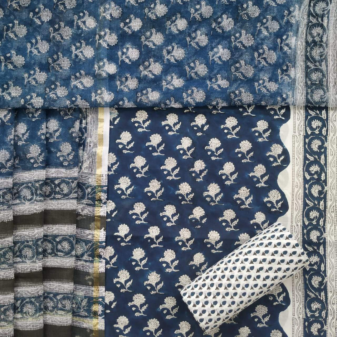 Shop Unstitched Pure Cotton Suit Material with Kota Doria Dupatta (3CKD227)