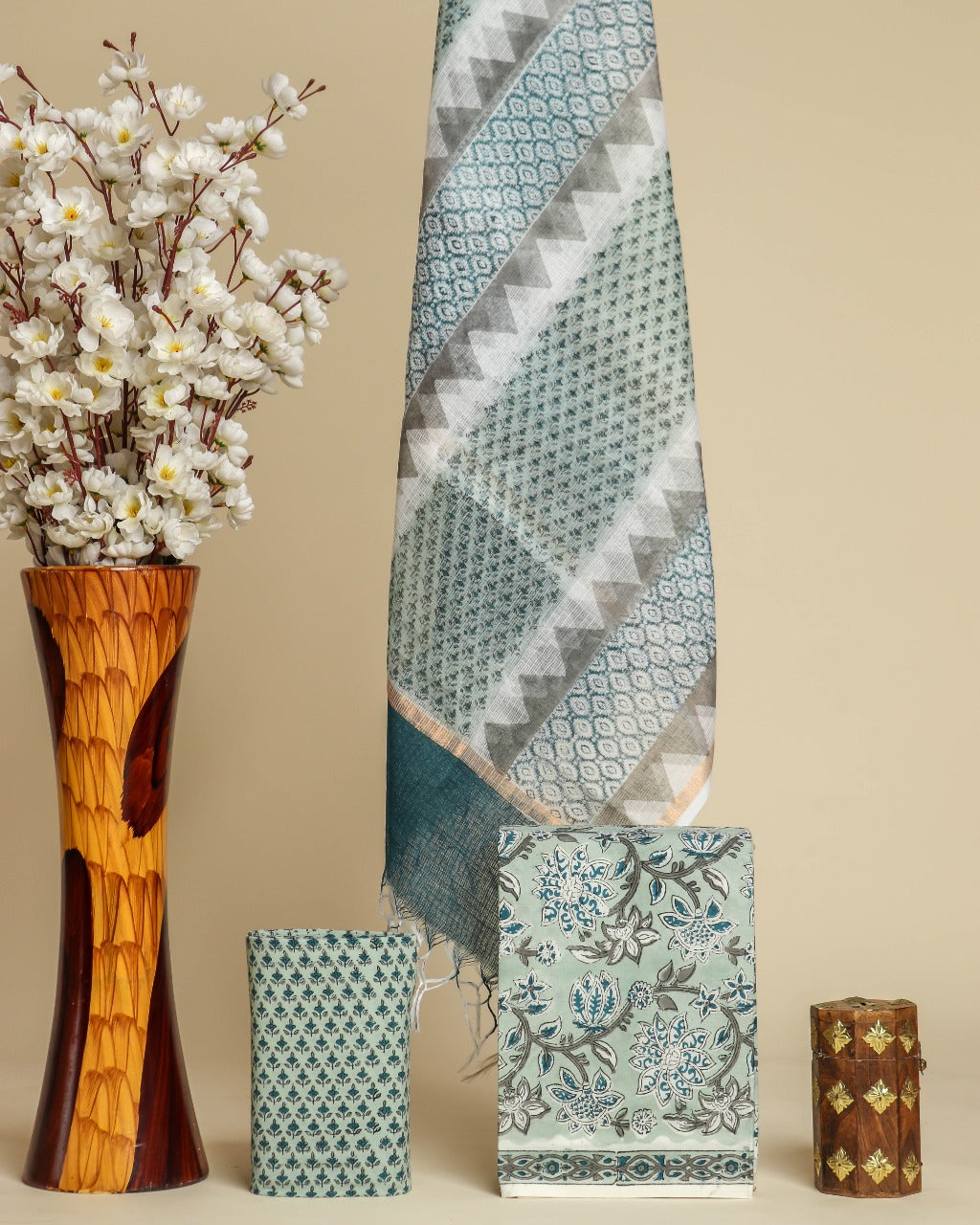 Shop Unstitched Pure Cotton Suit Material with Kota Doria Dupatta (3CKD327)