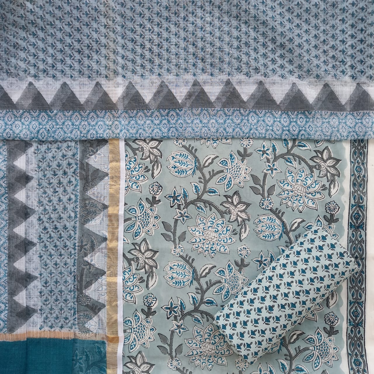 Shop Unstitched Pure Cotton Suit Material with Kota Doria Dupatta (3CKD327)