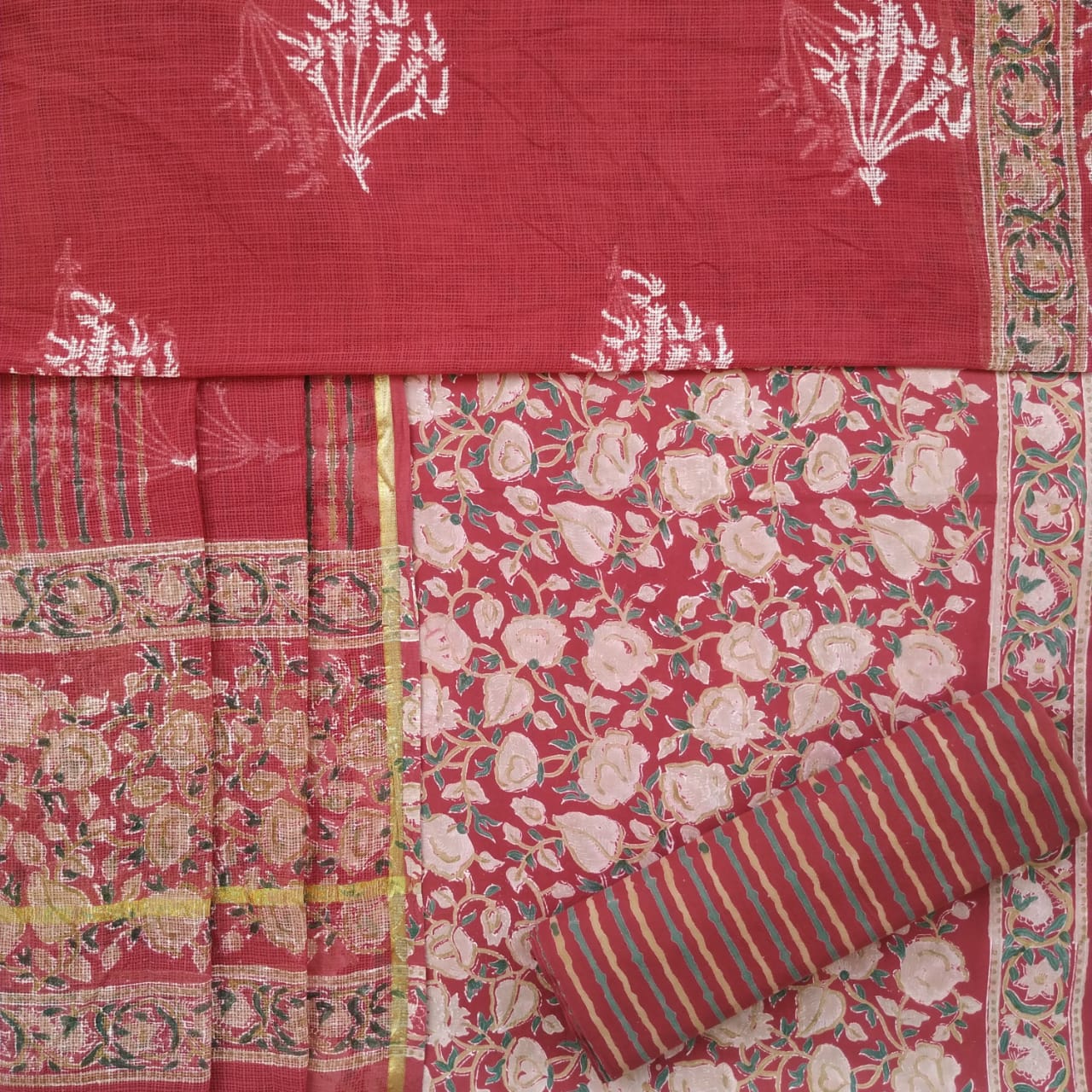 shop unstitched cotton suits with kota doria dupatta online