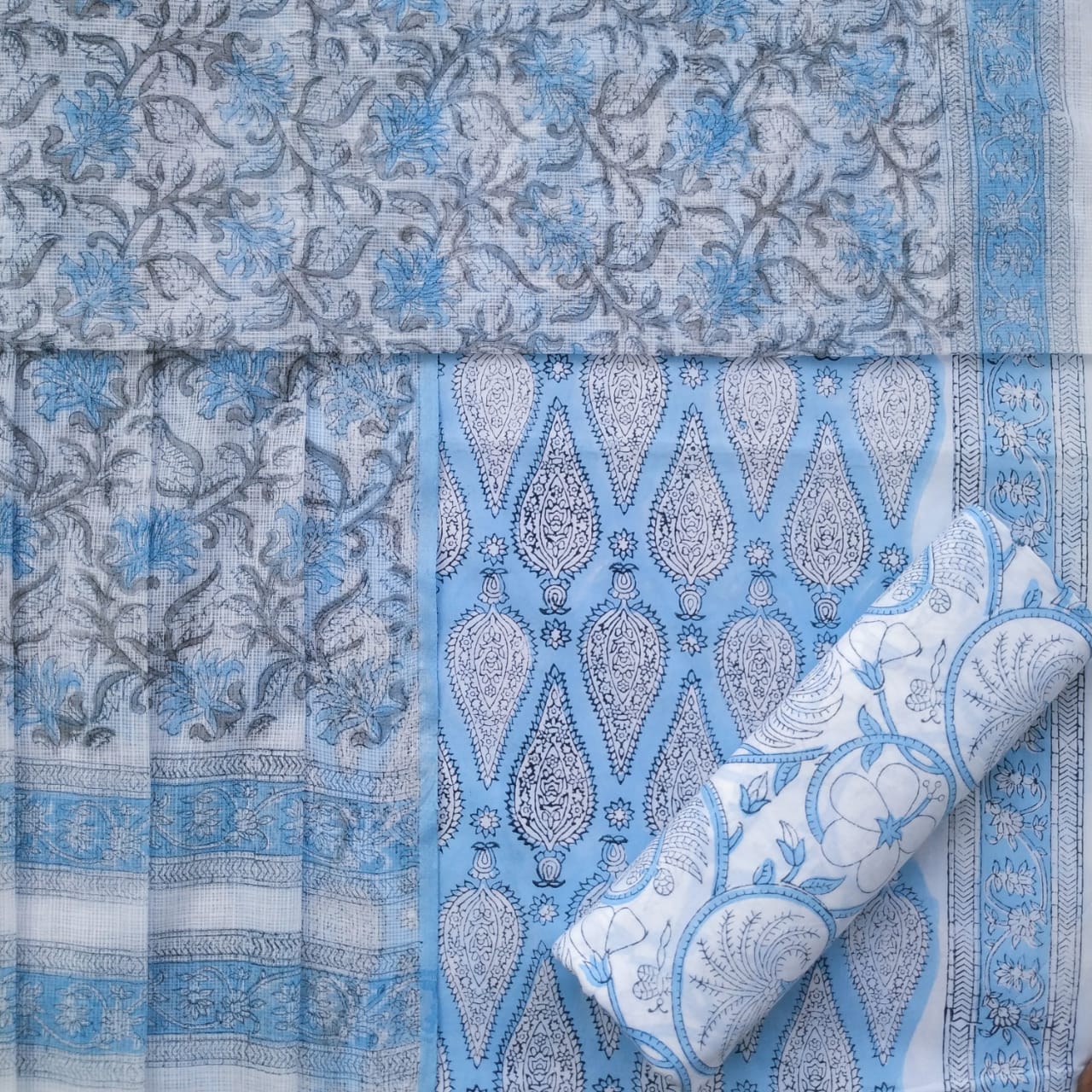 shop unstitched cotton suits with kota doria dupatta online