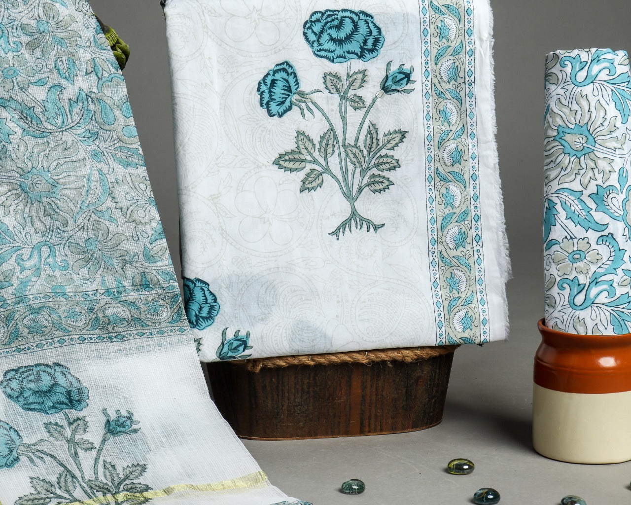 shop unstitched cotton suit material with kota doria dupatta (3CKD490)