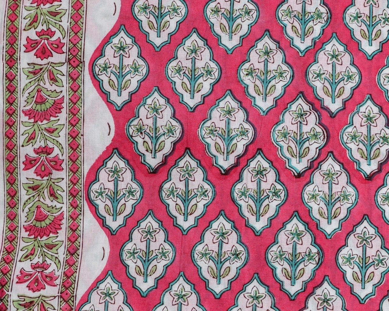 shop unstitched block print cotton suit with kota doria dupatta (3CKD499)
