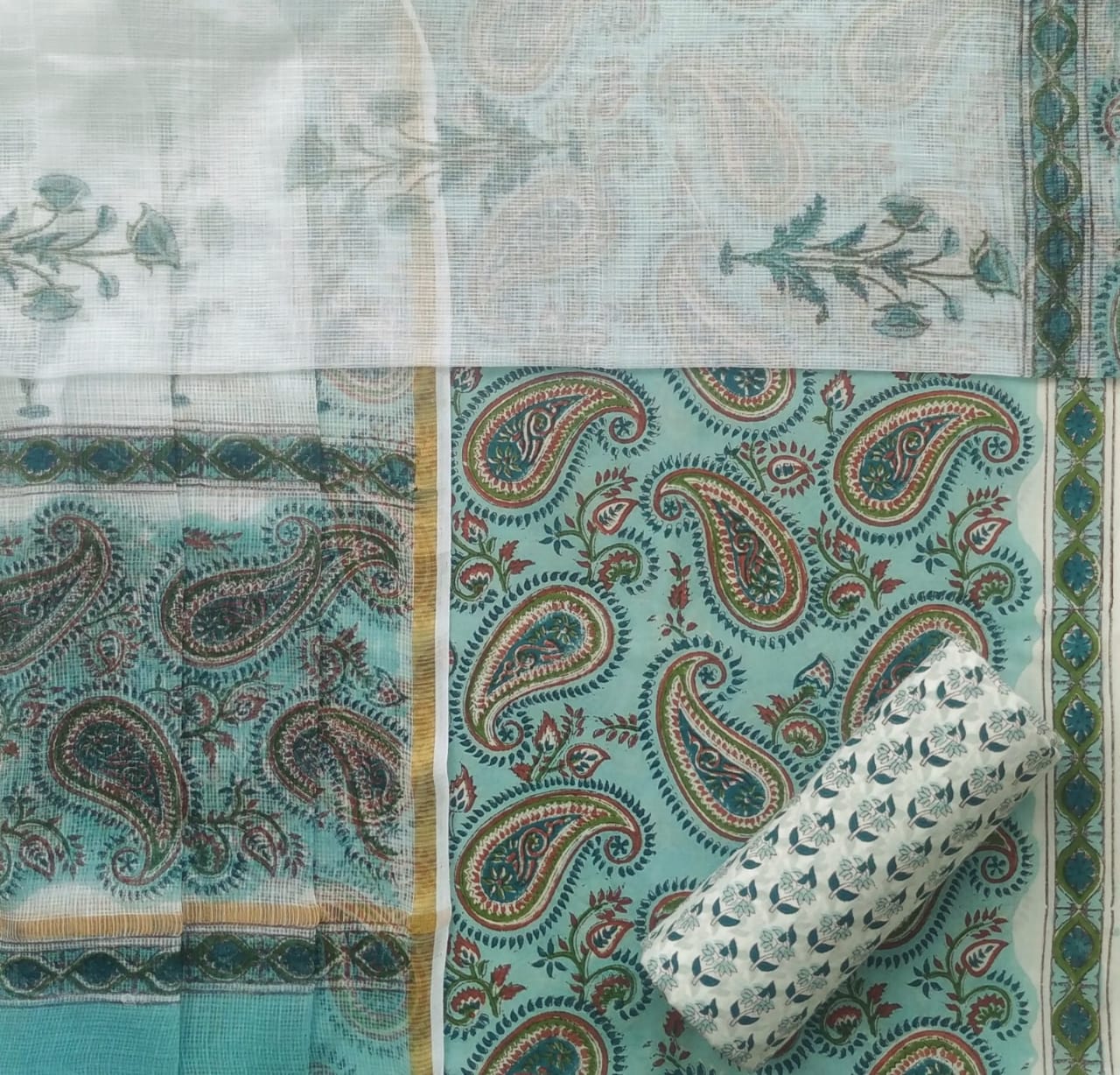 Shop unstitched block print cotton suit sets (3CKD501)