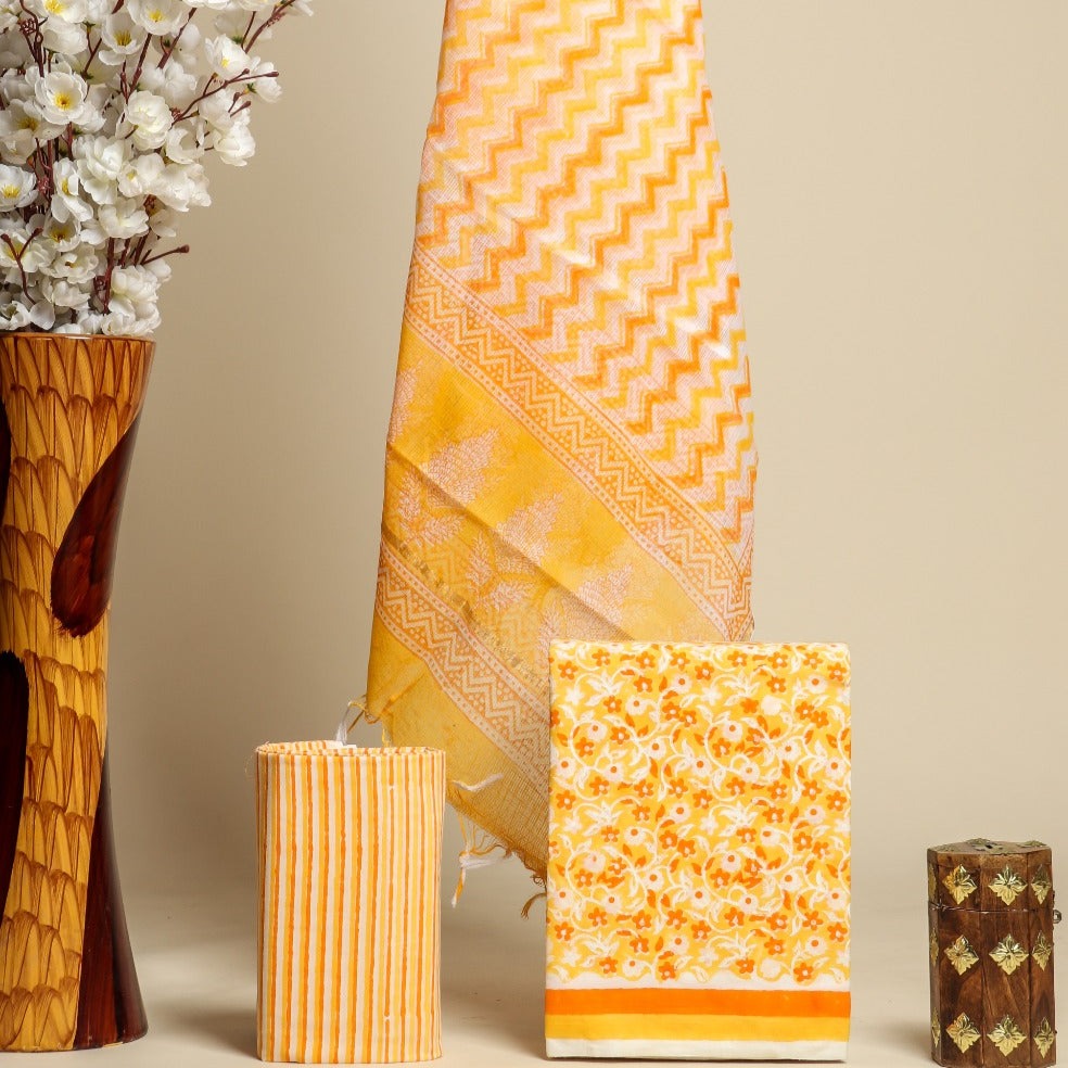 Shop unstitched kota doria dupatta cotton suit sets online (3CKD520)