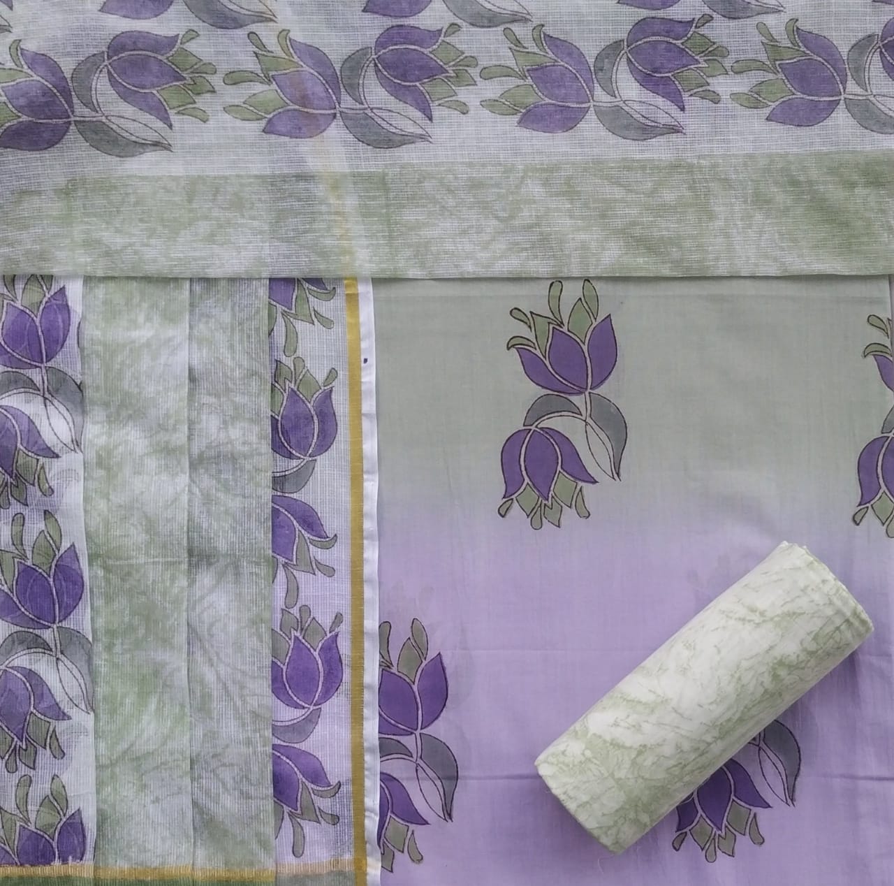 Shop unstitched ombre print cotton suit set with kota doria dupatta (3CKD522)