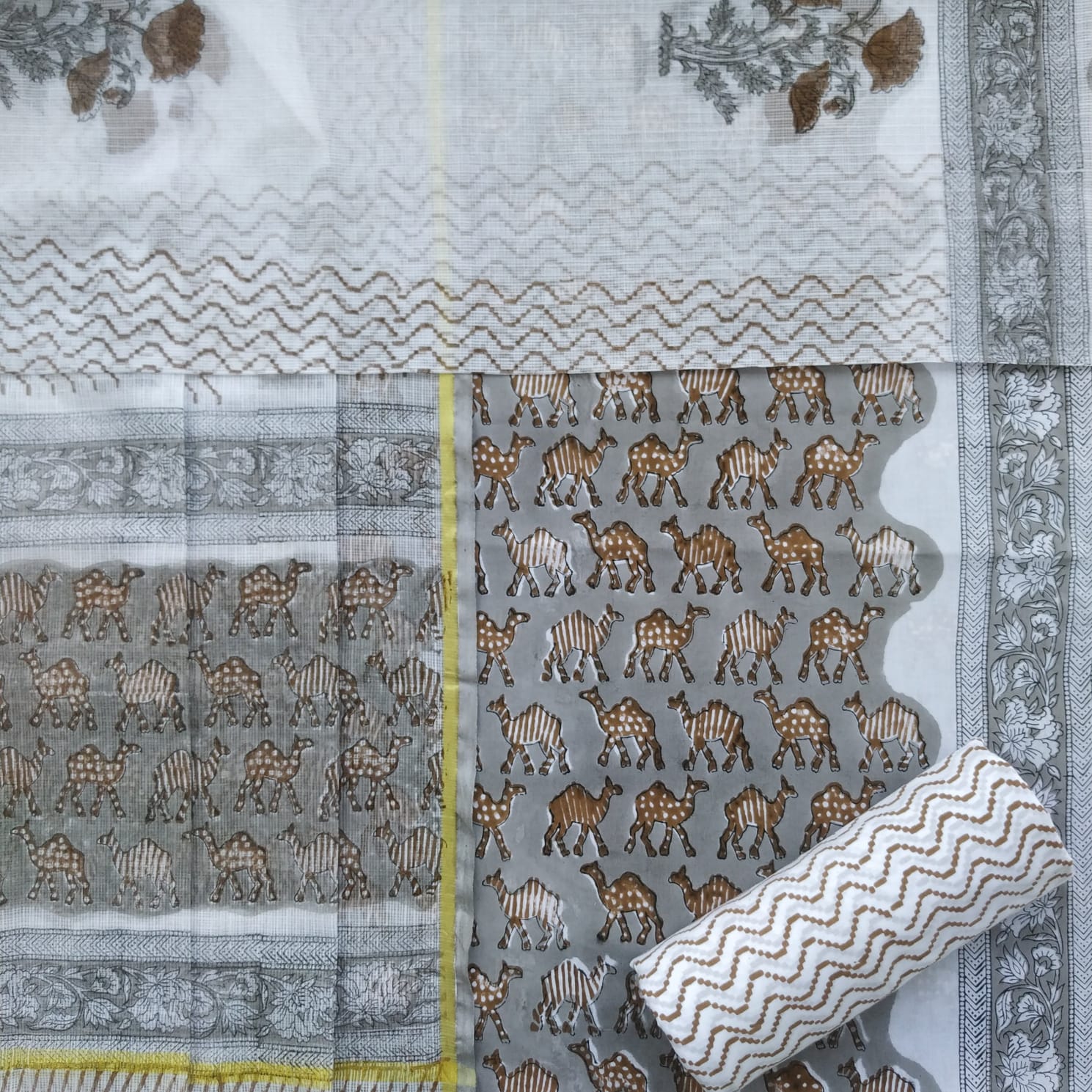 shop block print cotton suit material with kota doria dupatta (3CKD531)