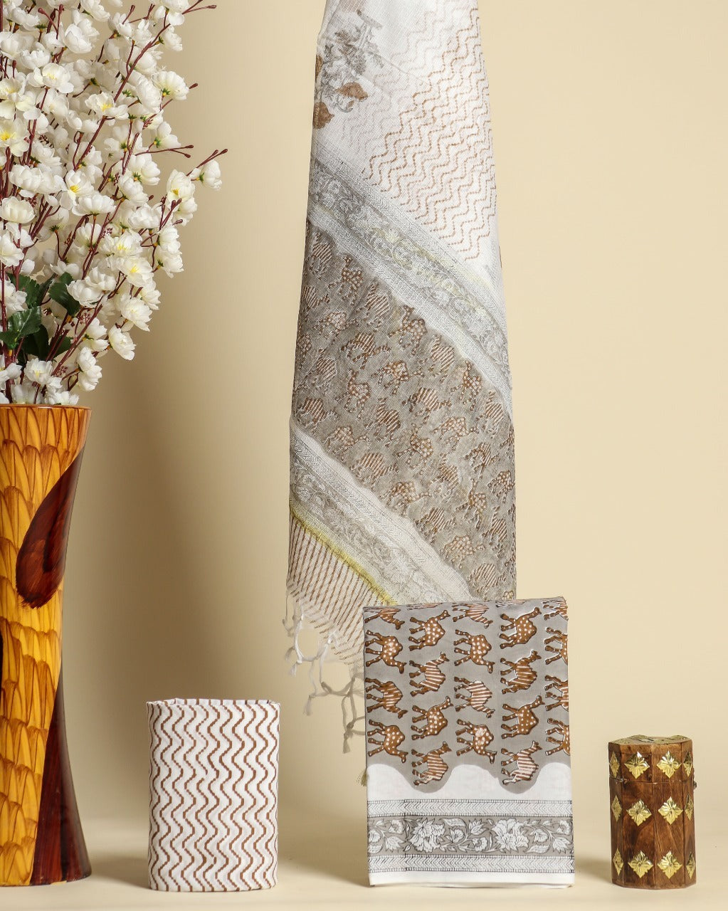 shop block print cotton suit material with kota doria dupatta (3CKD531)