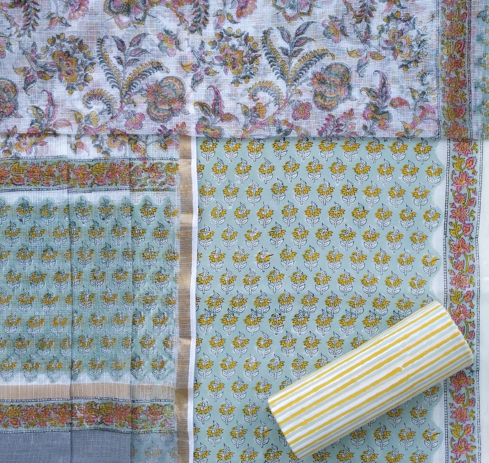 Shop unstitched cotton suit set with kota doria dupatta (3CKD539)