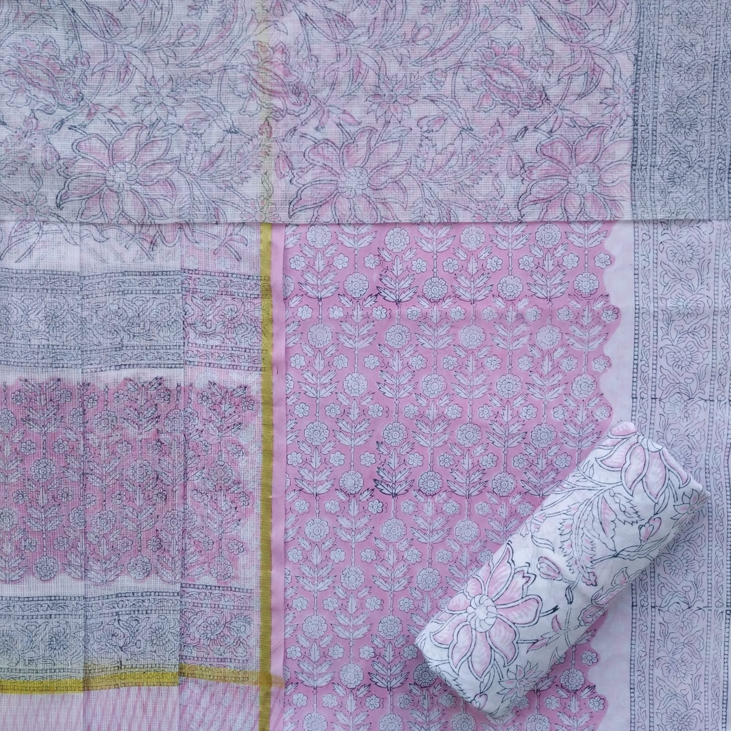 Shop unstitched cotton suit set with kota doria dupatta (3CKD541)