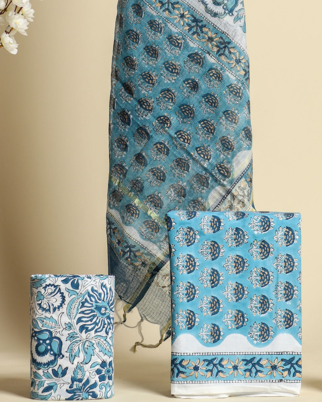 Shop kota doria dupatta cotton suit sets (3CKD542)