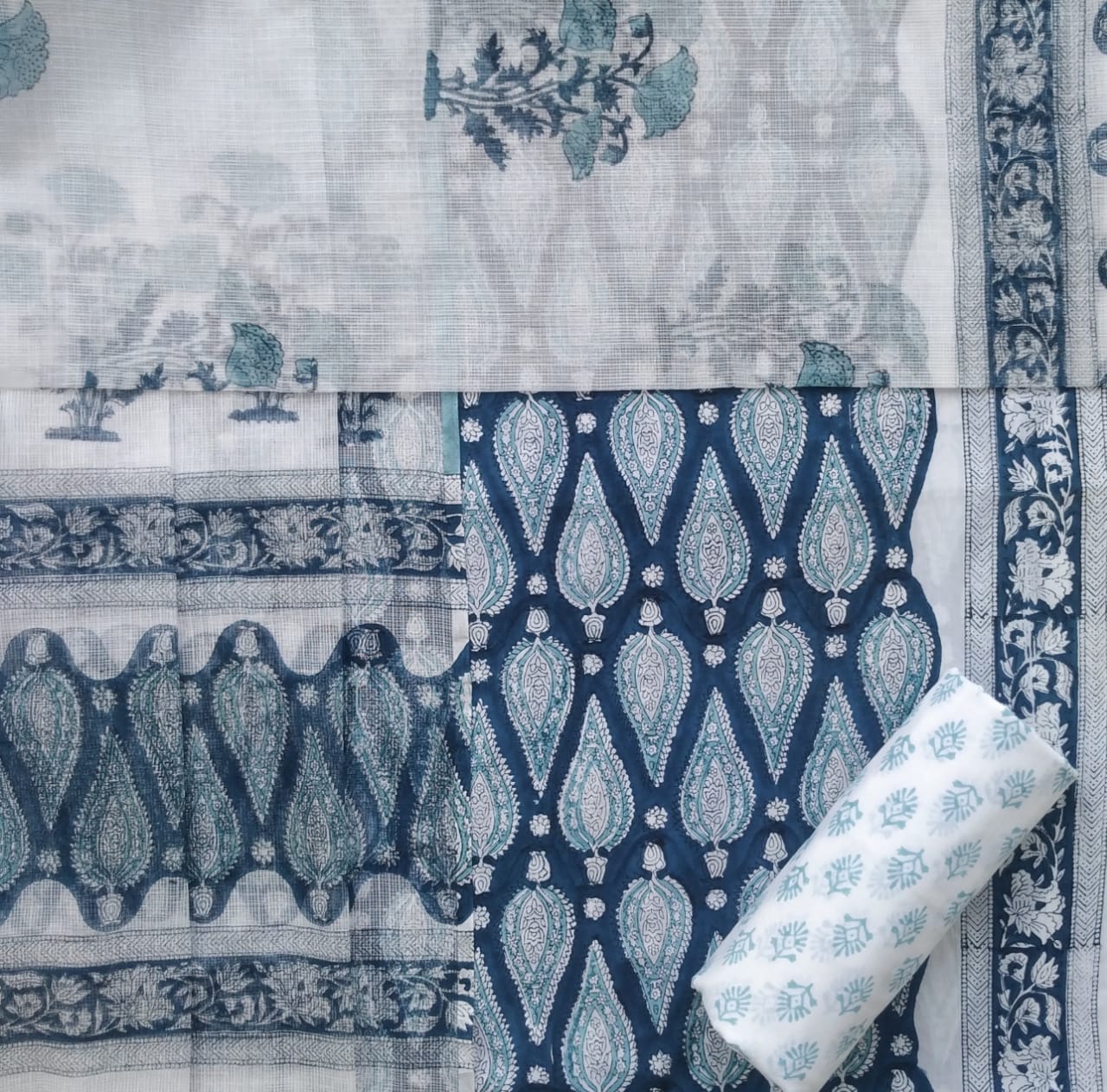 Shop unstitched cotton suit set with kota doria dupatta (3CKD543)