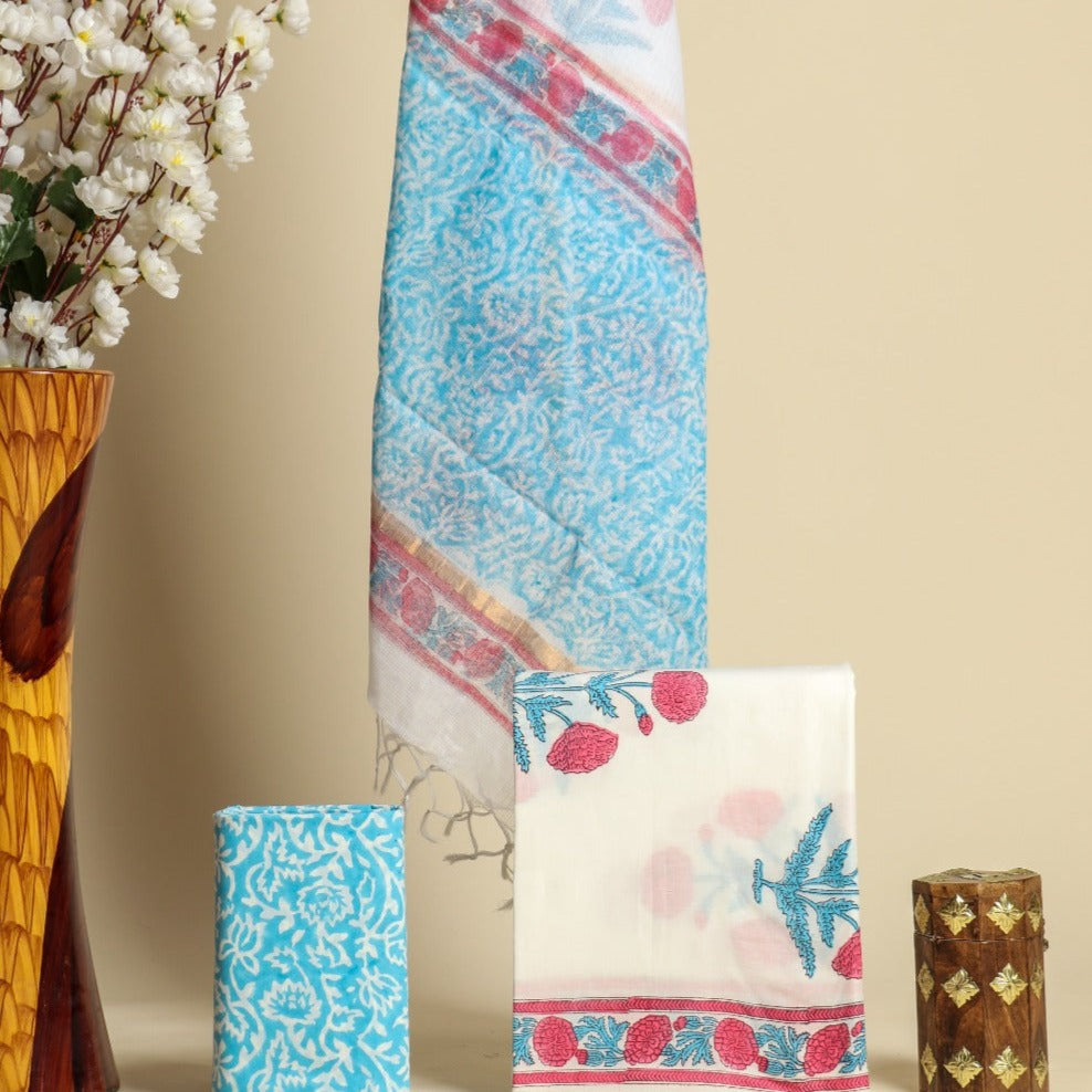 Shop unstitched cotton suit set with kota doria dupatta (3CKD545)