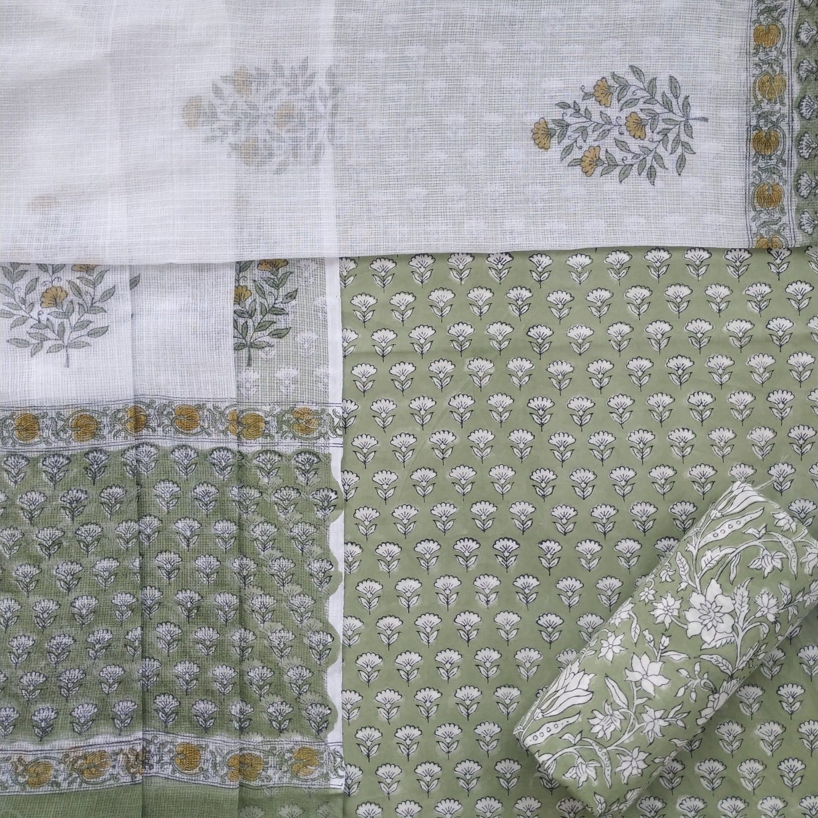 Shop unstitched cotton suit set with kota doria dupatta (3CKD548)