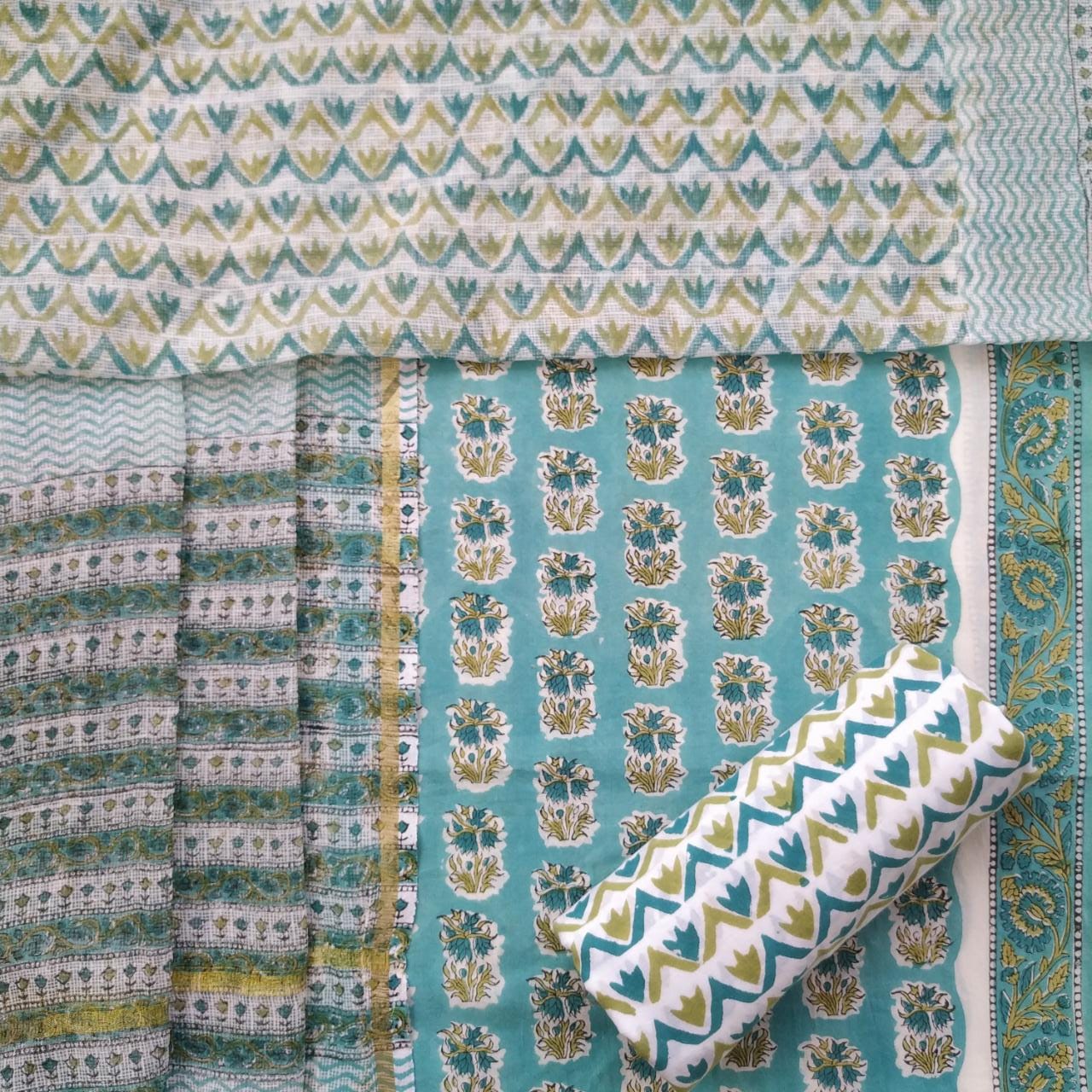 Shop unstitched kota doria dupatta cotton suit sets (3CKD557)