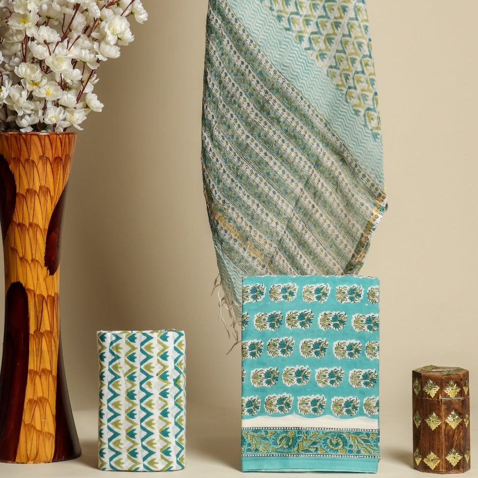 Shop unstitched kota doria dupatta cotton suit sets (3CKD557)