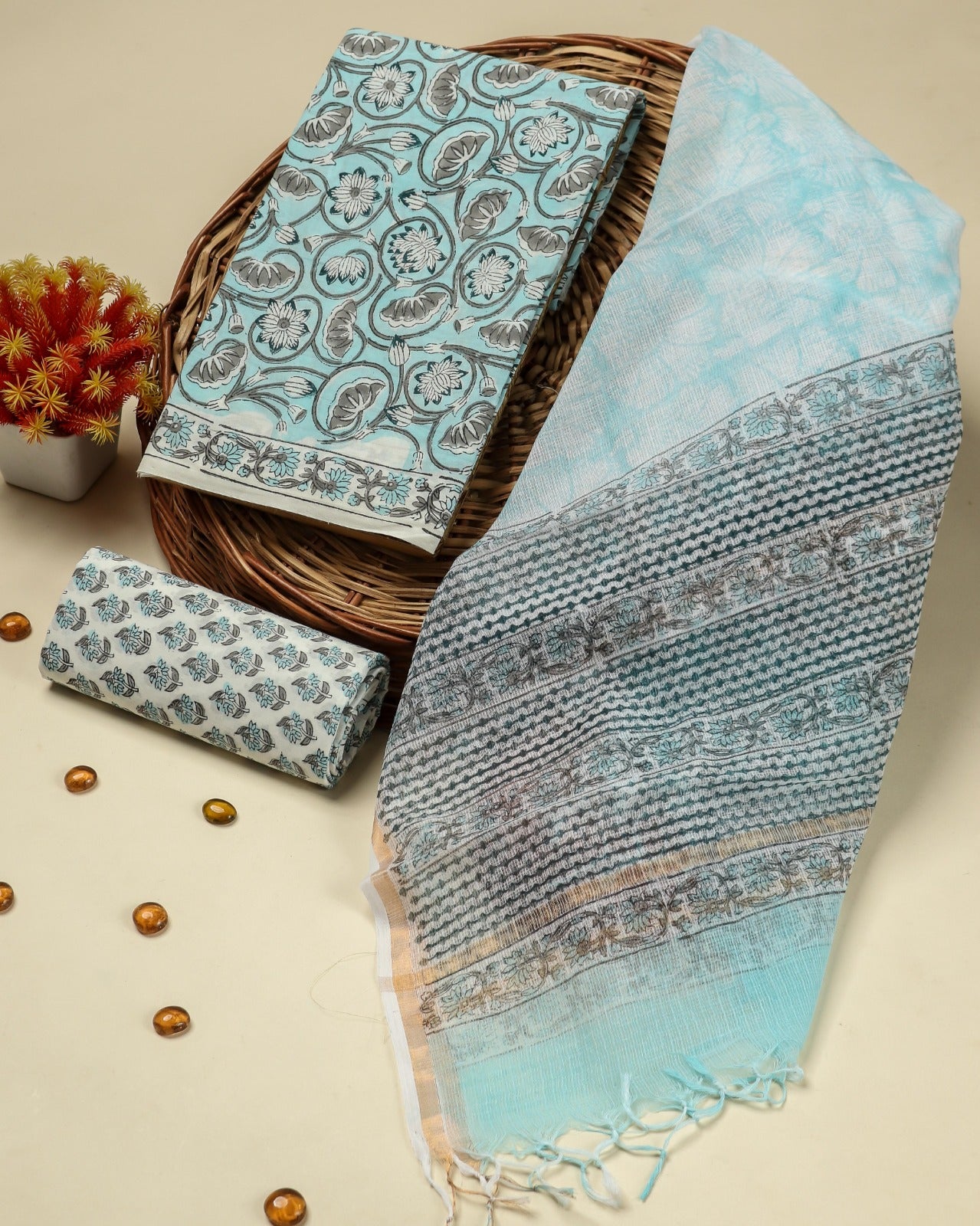 Shop hand block print cotton suits in jaipur (3CKD558)