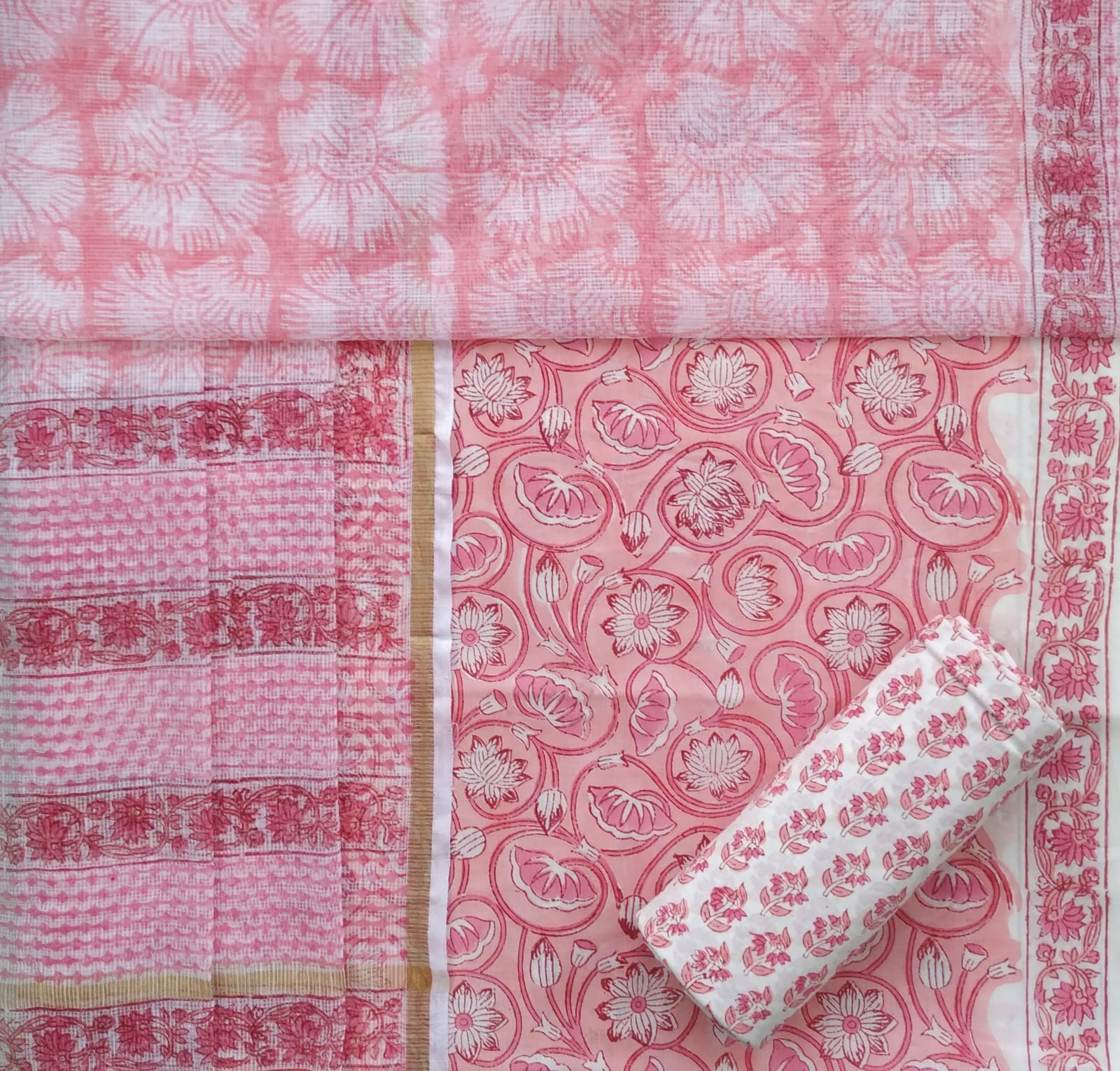 Shop kota dupatta block print cotton suit sets (3CKD560)