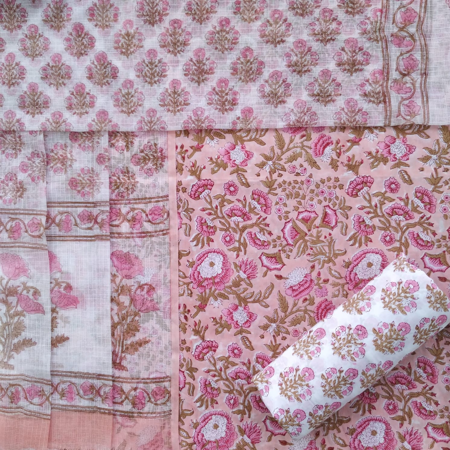 Shop cotton suit material with kota doria dupatta (3CKD564)