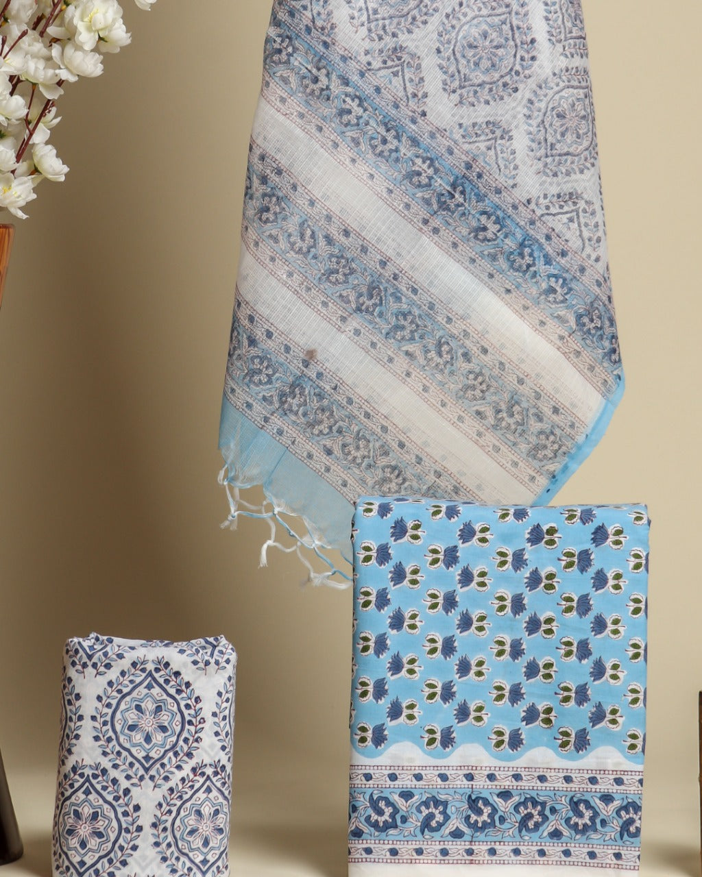 Shop block print pure cotton suit sets (3CKD572)