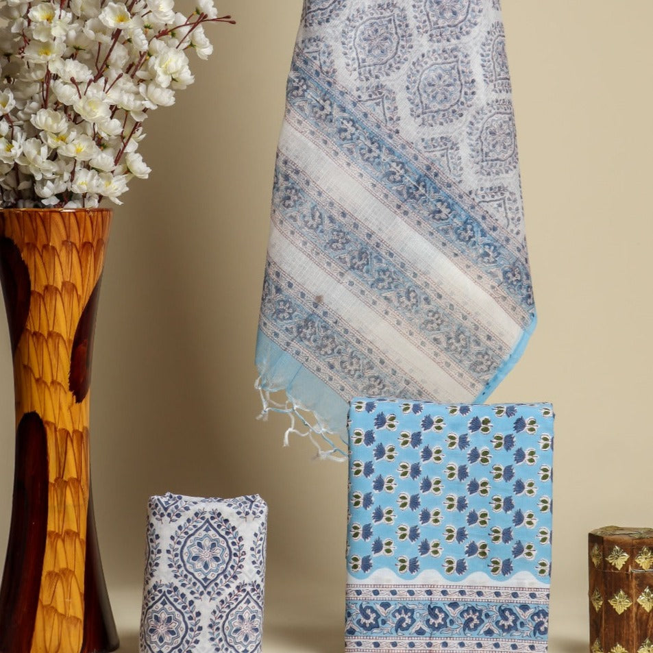 Shop block print pure cotton suit sets (3CKD572)