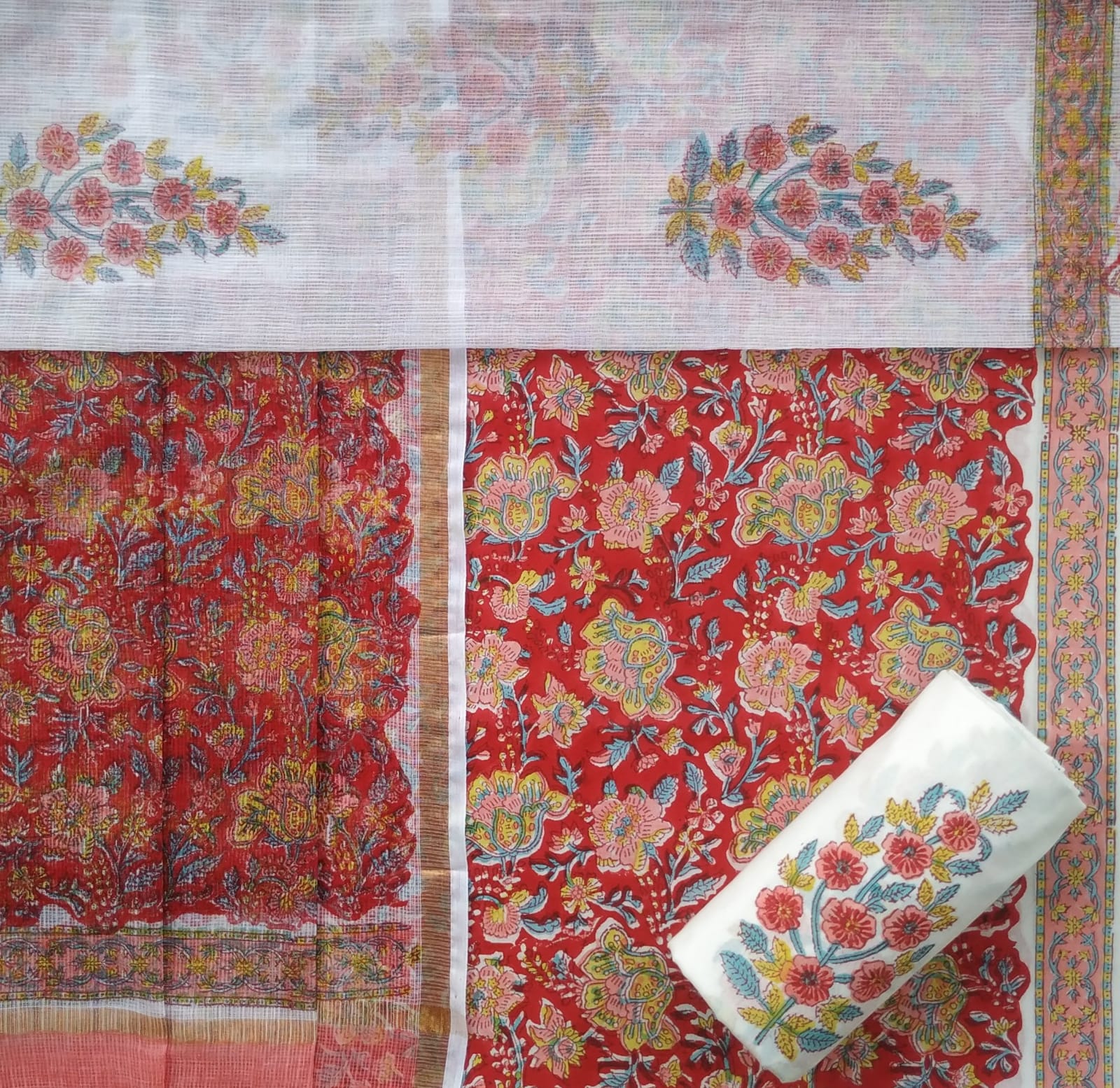 Shop unstitched kota dupatta cotton suit sets (3CKD599)