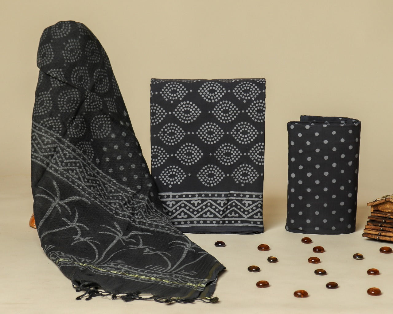 Shop hand block print cotton suit set with kota dupatta (3CKD604)