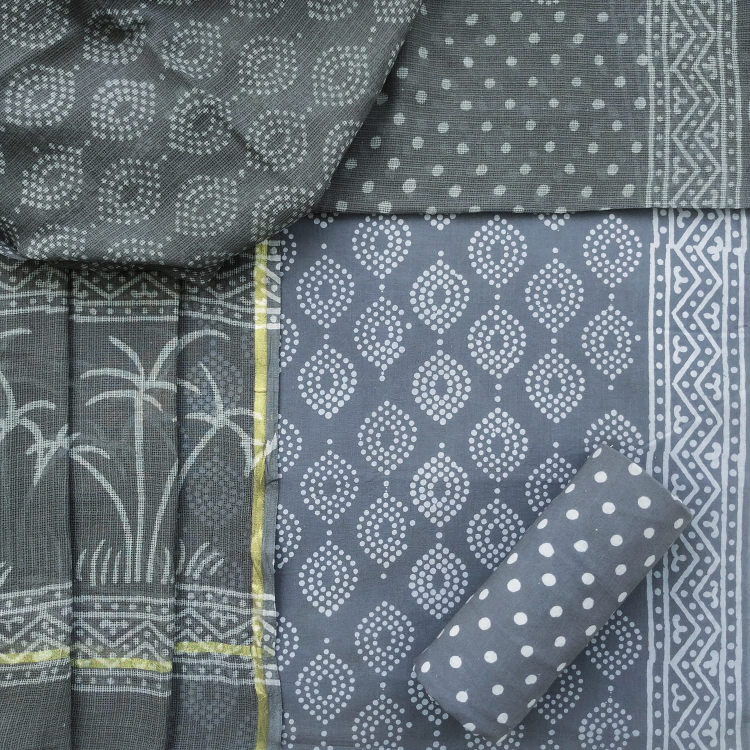 Shop hand block print cotton suit set with kota dupatta (3CKD604)