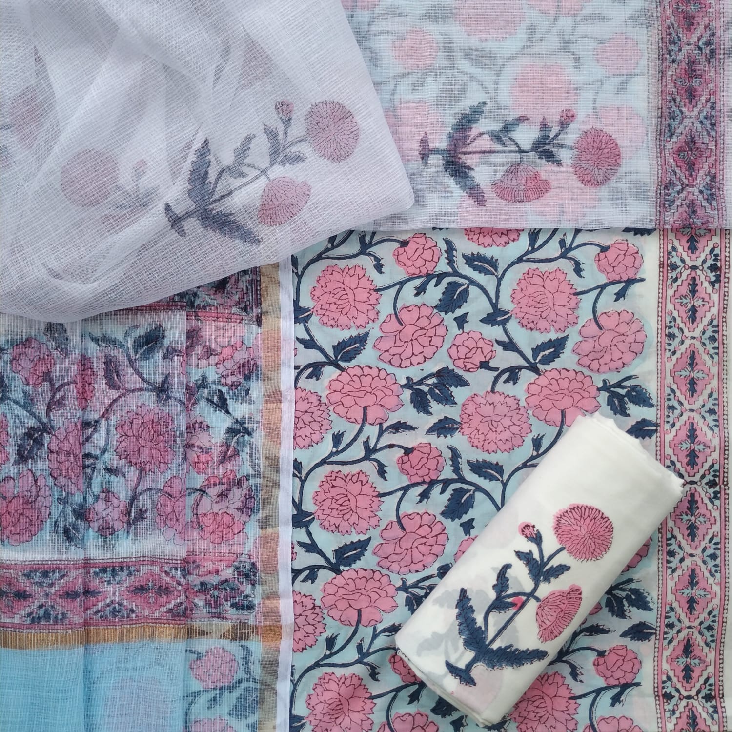 Shop unstitched cotton suits with kota doria dupatta (3CKD643)