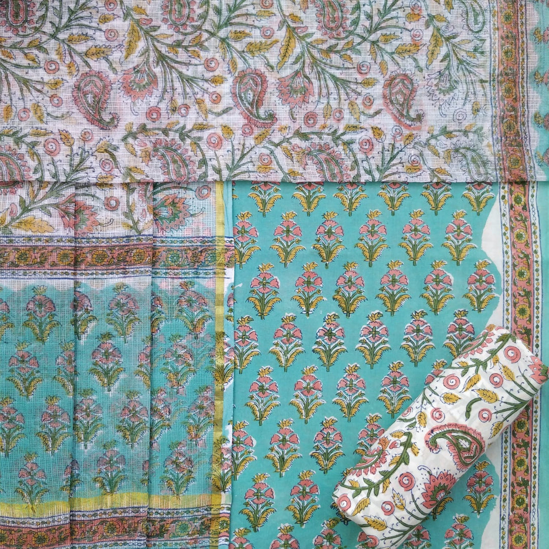 Shop unstitched cotton suit material with kota doria dupatta (3CKD645)