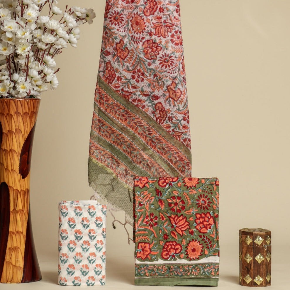 Shop unstitched cotton suits with kota doria dupatta (3CKD651)