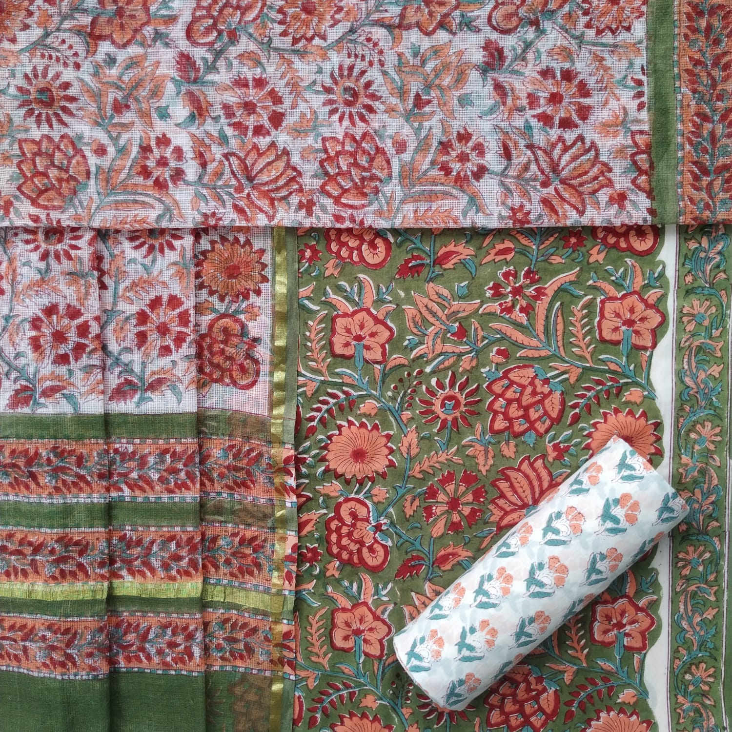 Shop unstitched cotton suits with kota doria dupatta (3CKD651)