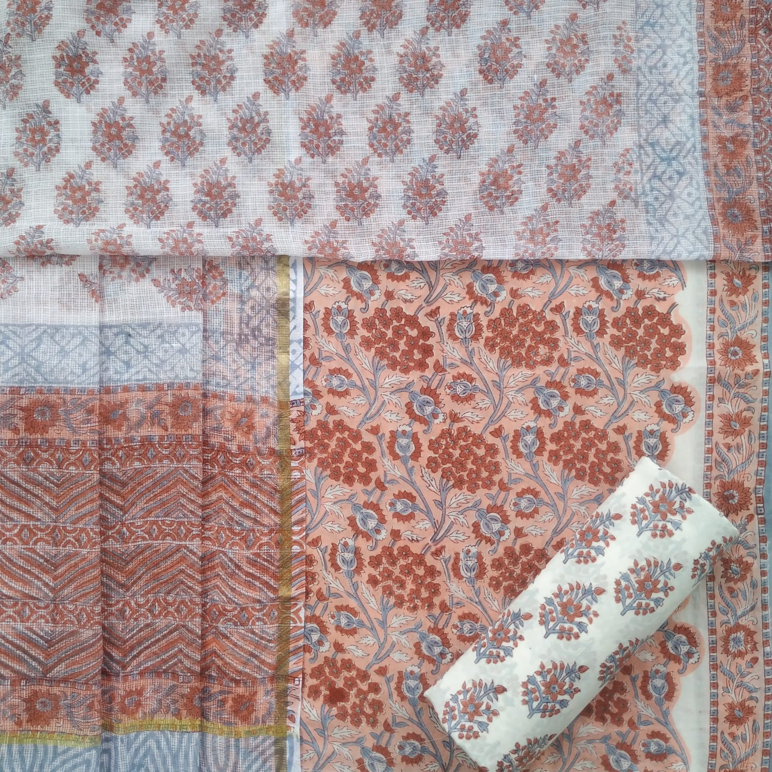 Shop hand block print cotton suit sets online (3CKD656)