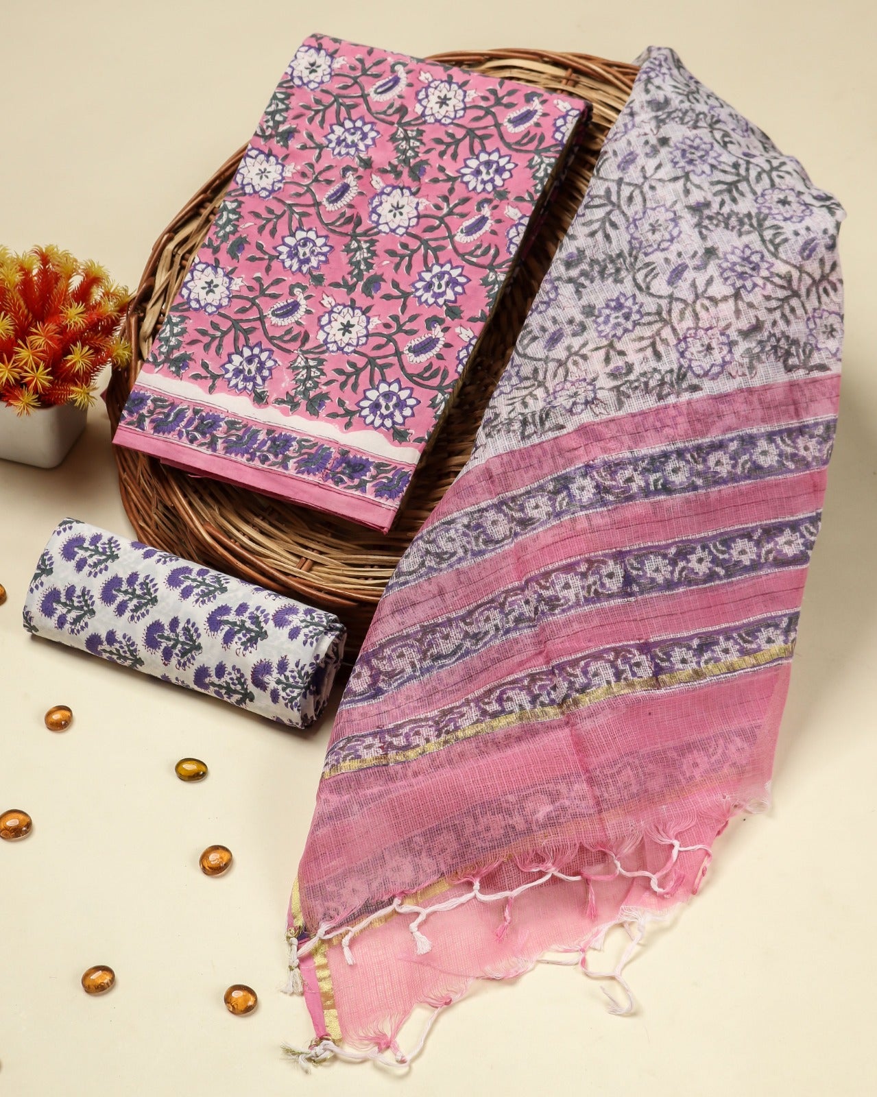 Shop unstitched cotton suit sets with kota dupatta (3CKD663)