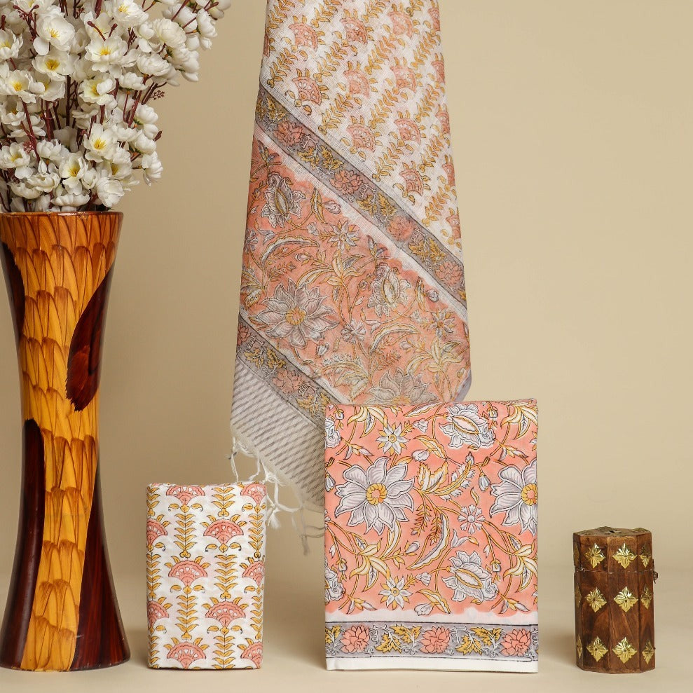 Shop hand block print cotton suit sets with kota dupatta (3CKD664)