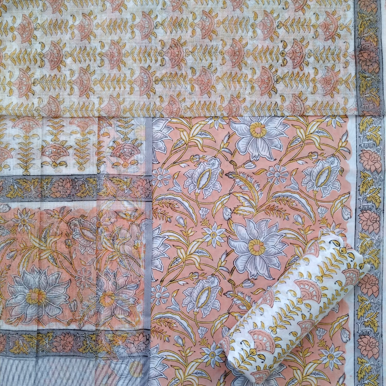 Shop hand block print cotton suit sets with kota dupatta (3CKD664)