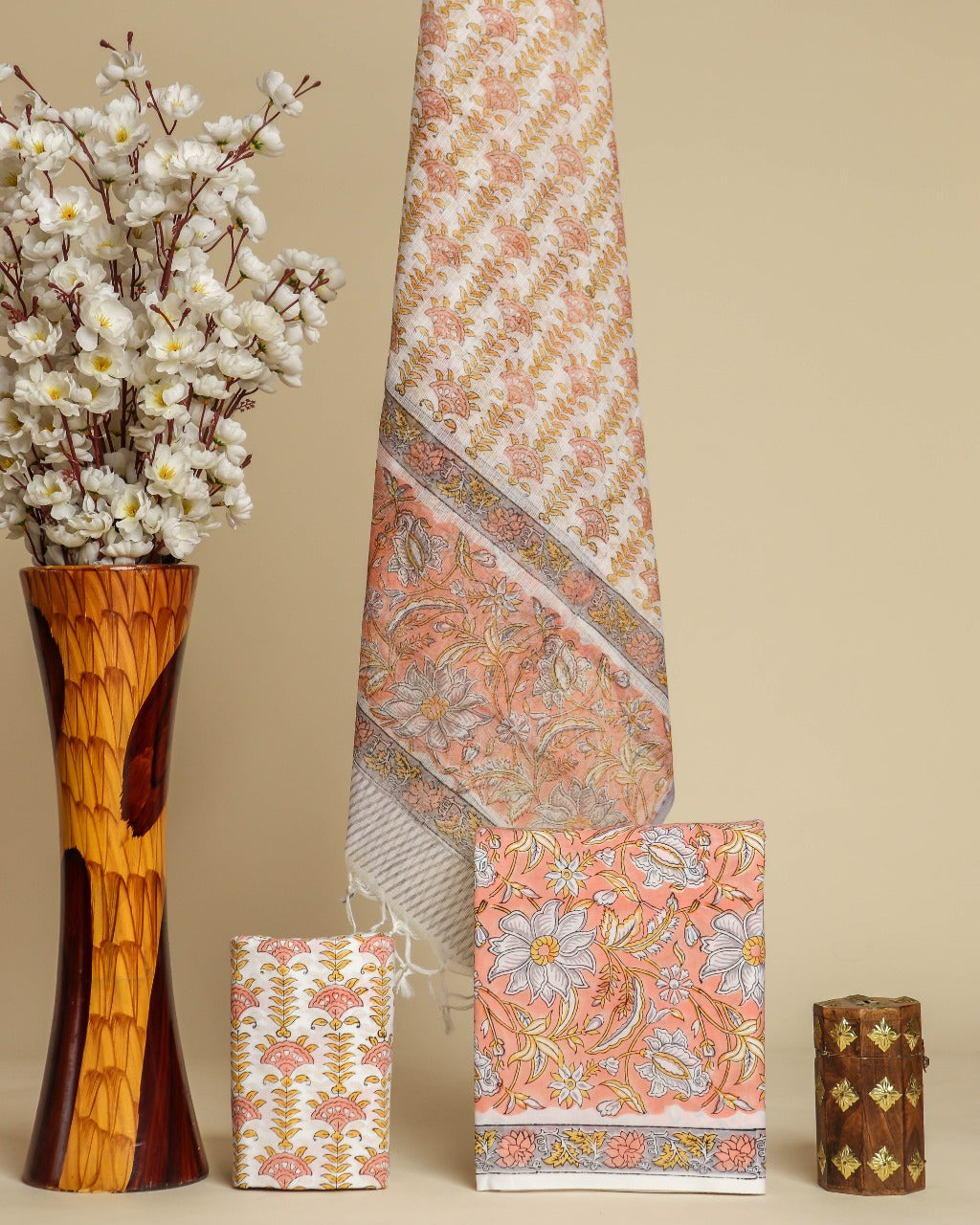 Shop hand block print cotton suit sets with kota dupatta (3CKD664)