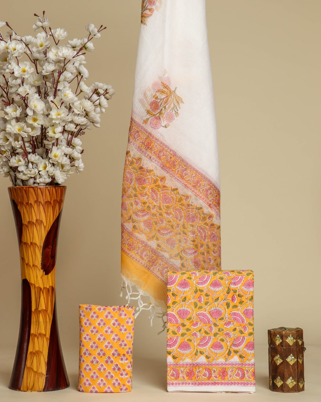 Shop unstitched hand block print cotton suit sets in jaipur (3CKD678)